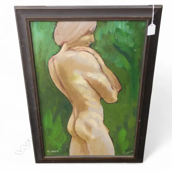 CHARLES ROSE (1921-2017) MALE NUDE NO.2. OIL ON CARD 550x345mm, SIGNED