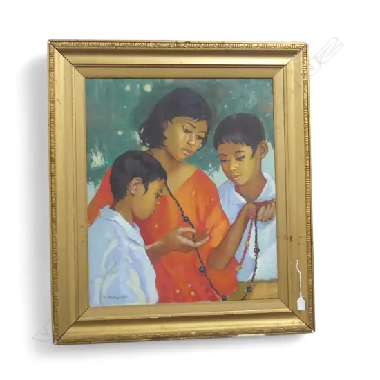 Mrs Mary Mackenzie Ellis oil on canvas 'Samoan Bead Sellers Suva' signed. Entitled verso. 655 x 550mm.