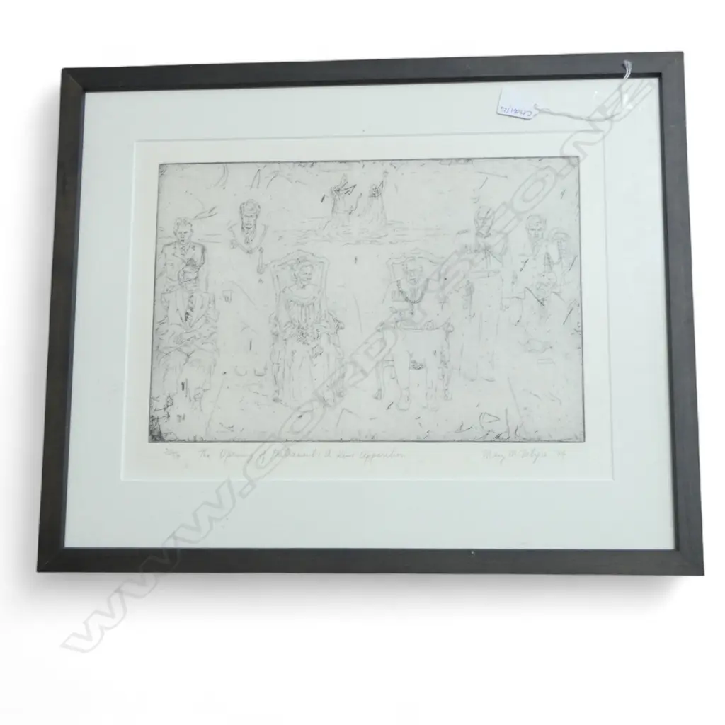MARY MCINTYRE 'THE OPENING OF PARLIAMENT: A KIWI APPARITION' ETCHING 22/50 '84 290x400mm  Image 1++