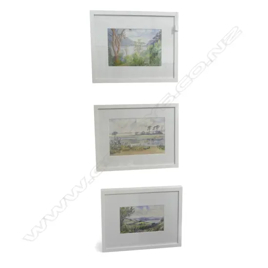 3 MODERN FRAMED WATERCOLOURS BY ELEANOR M. COWLES. LARGEST 195 x 295mm (IMAGE) UV GLAZED
