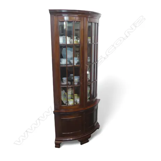 ANTIQUE STYLE BOW FRONT CORNER CABINET bevel glazing 930x600x2000mm