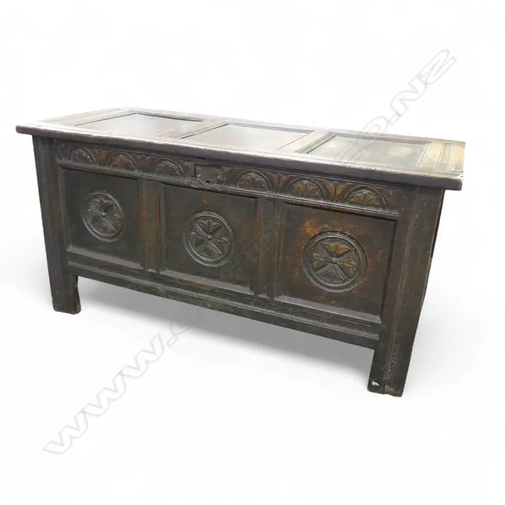 ANTIQUE OAK COFFER CHEST 1245x555x605mm Image 1++
