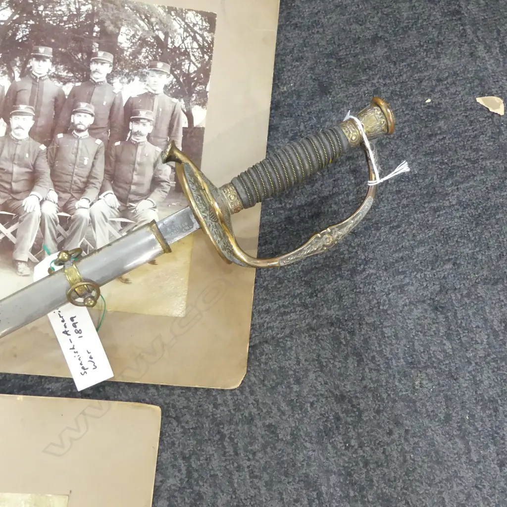 AMERICAN MODEL 1860 LIGHT CAVALRY OFFICERS SABRE SWORD & SCABBARD L.950mm + 3 PHOTOS OF SOLDIERS AT SAN FRANCISCO C.1900 Image 1++