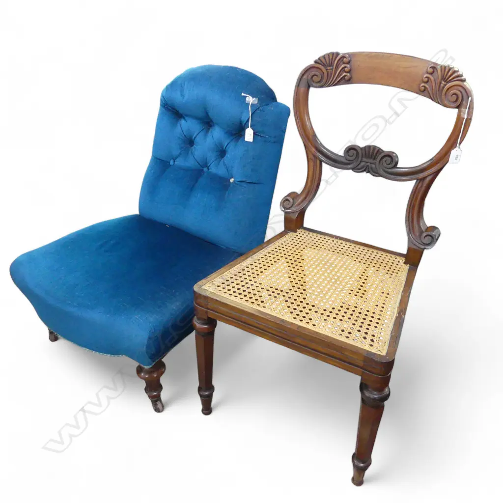 UPHOLSTERED BUTTON BACK NURSING CHAIR button missing + WILLIAM IV CHAIR Image 1++