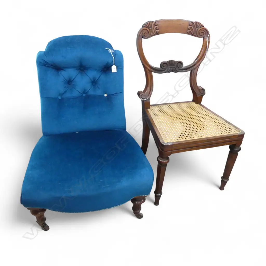 UPHOLSTERED BUTTON BACK NURSING CHAIR button missing + WILLIAM IV CHAIR Image 1++