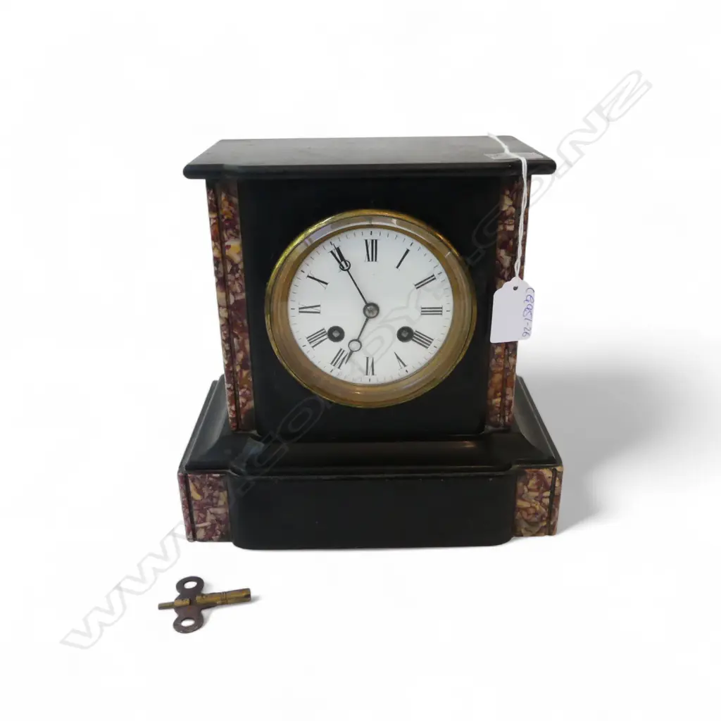 BLACK SLATER & MARBLE MANTEL CLOCK 220x130x220mm Image 1++