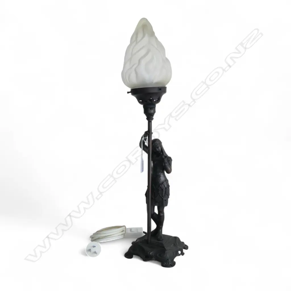 ANTIQUE SPELTER TABLE LAMP; EGYPTIAN WOMAN H.605mm Image 1++