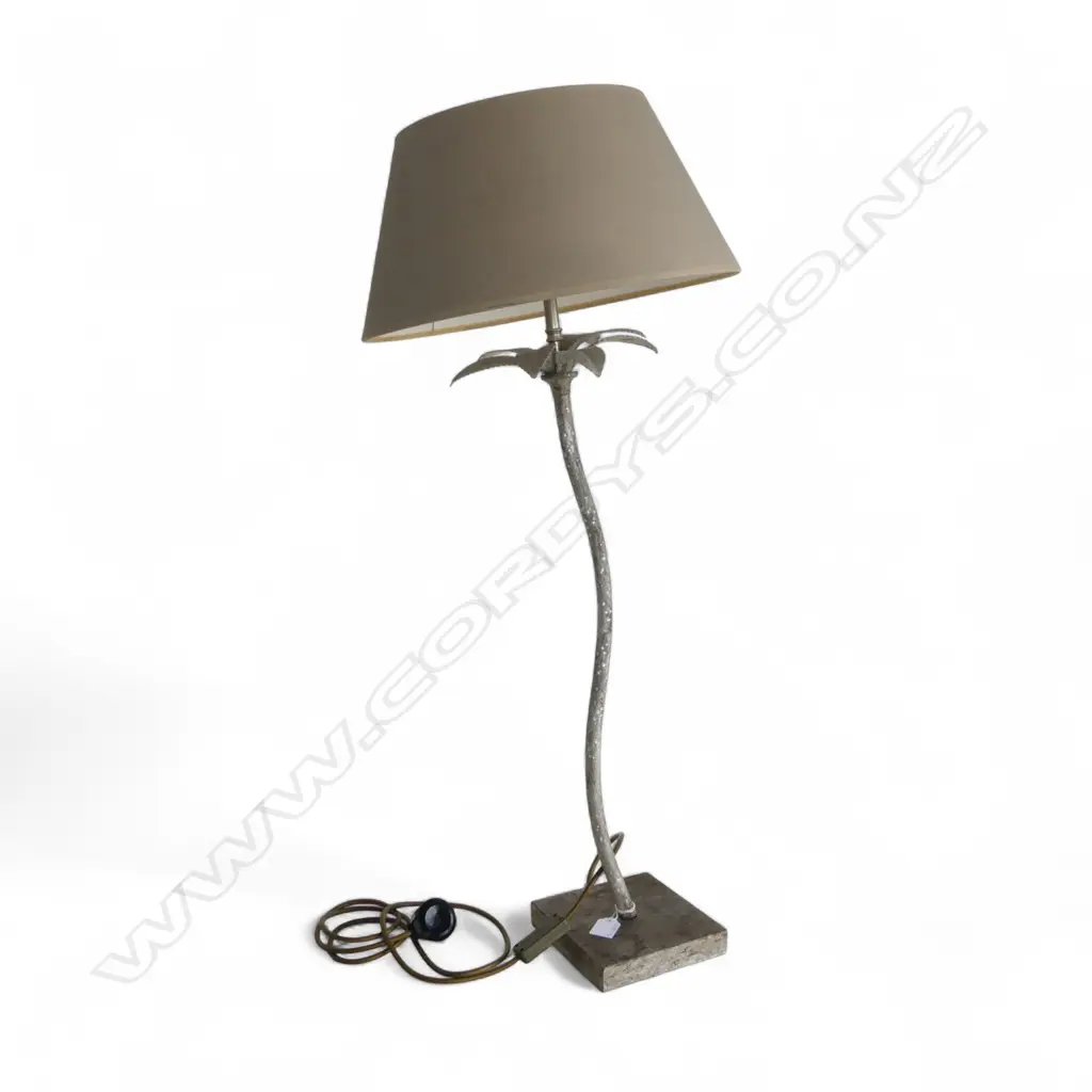 SILVERED METAL TABLE LAMP WITH LIGHT TAUPE COLOURED SHADE 830MM (h) Image 1++