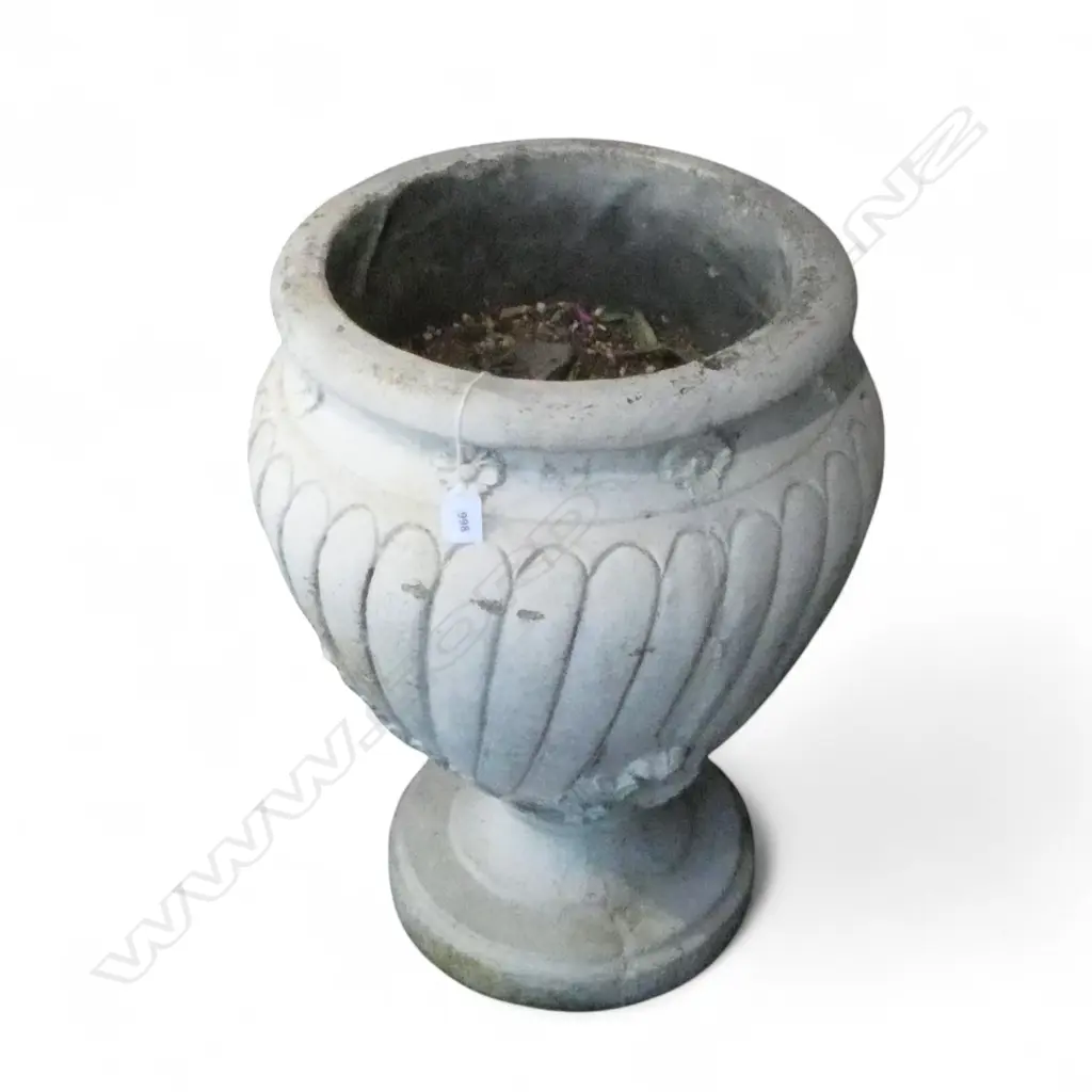 2 CONCRETE GARDEN URNS floral decoration, one planted H.620mm Image 1++