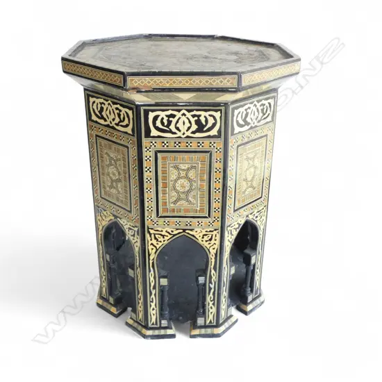INLAID MIDDLE EASTERN OCTAGONAL SIDE TABLE H.530mm, 405mm dia