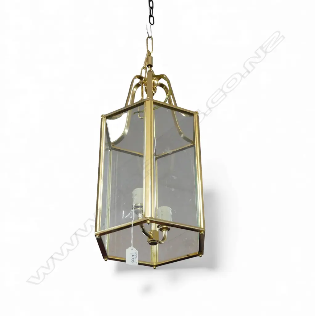 BRASS & GLASS PENDANT LIGHT H.520mm crack to glass Image 1++