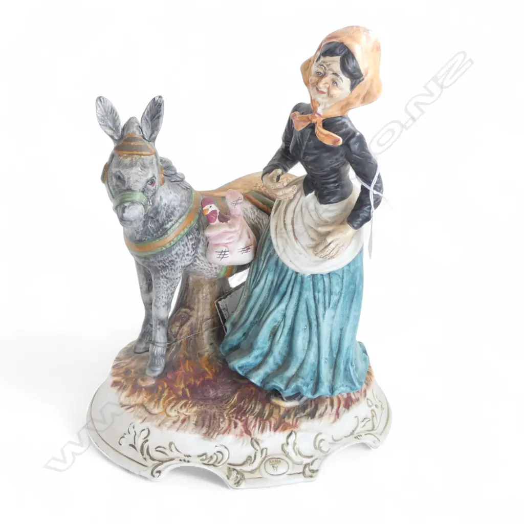FIGURINE; OLD WOMAN & DONKEY, FAULTS H.365mm Image 1++