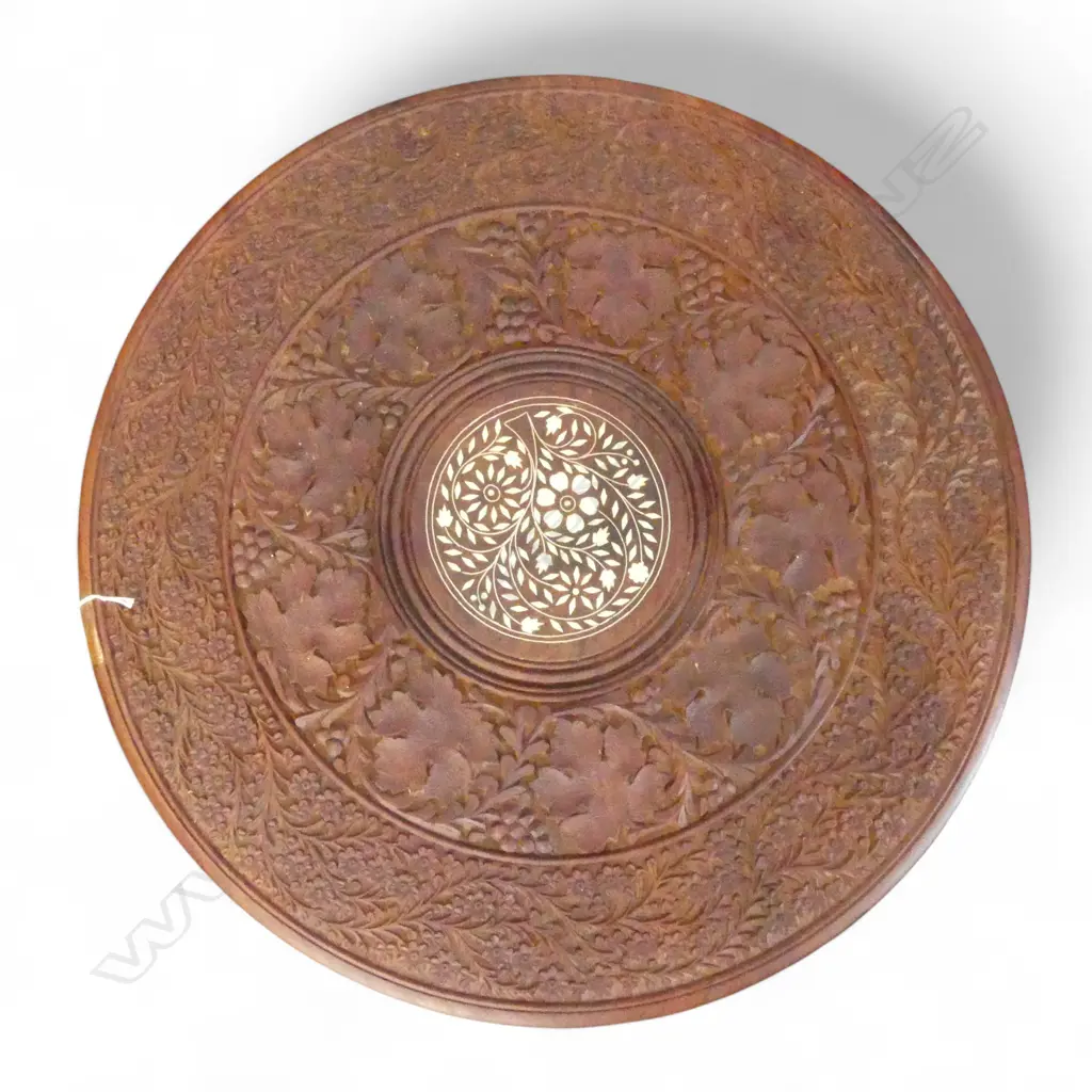 CARVED WOODEN SIDE TABLE 615mm dia Image 1++