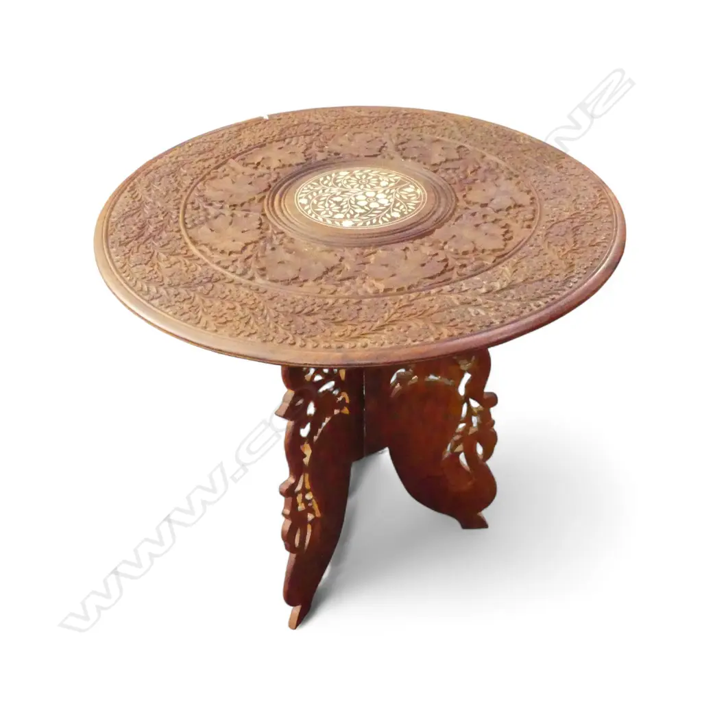 CARVED WOODEN SIDE TABLE 615mm dia Image 1++
