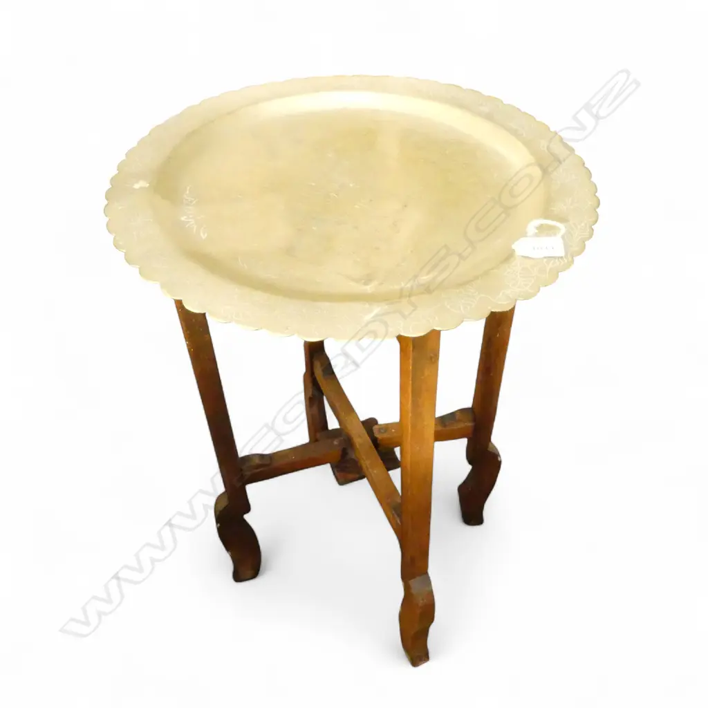 VINTAGE BRASS TOPPED FOLDING SIDETABLE H540 DIA400MM Image 1++