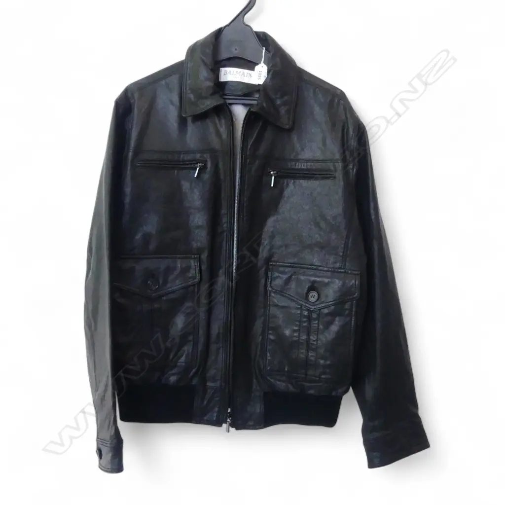 BALMAIN PARIS BLACK LEATHER BOMBER JACKET SIZE 50 Image 1++