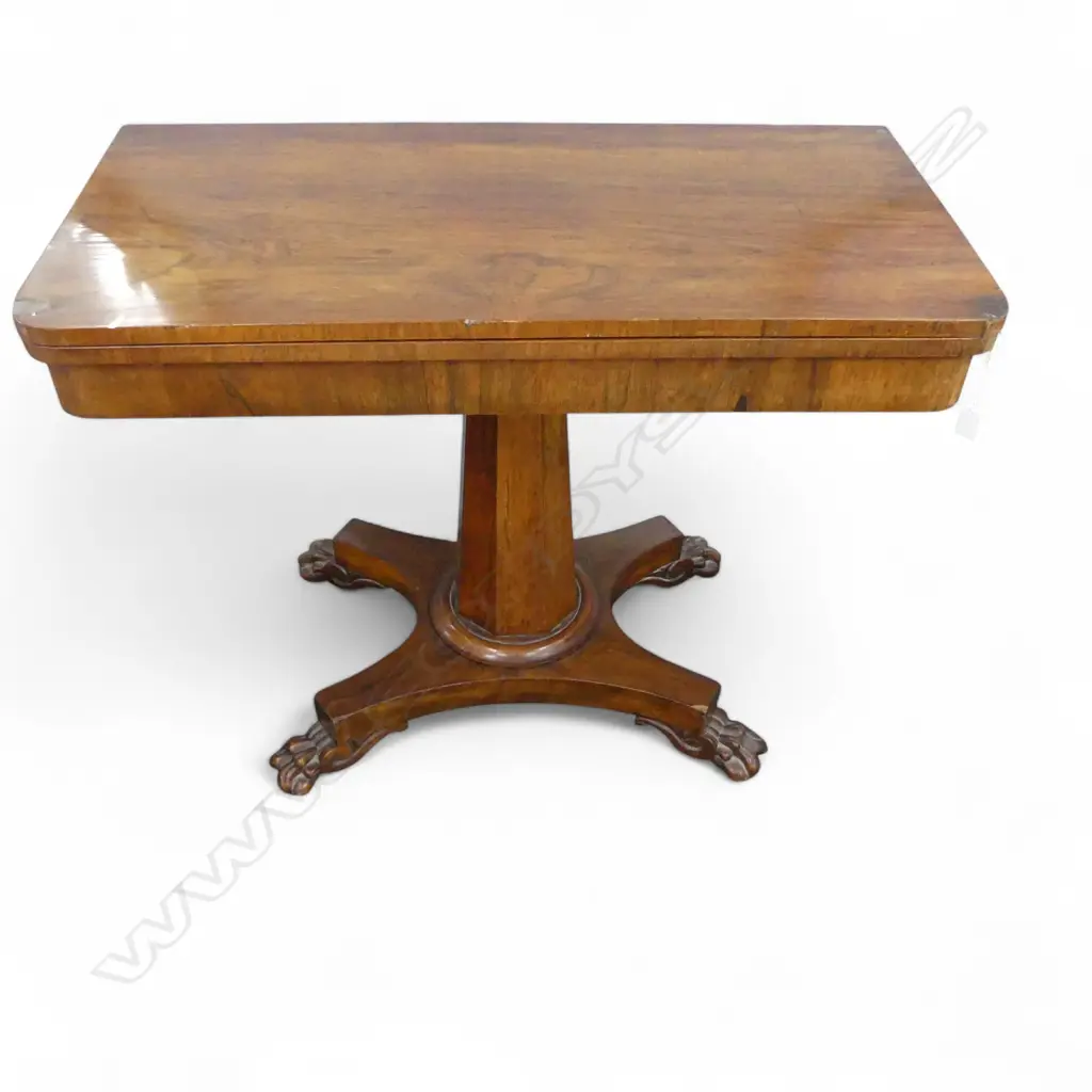 ANTIQUE PEDESTAL CARD TABLE 920x455x705mm top marked/repaired Image 1++