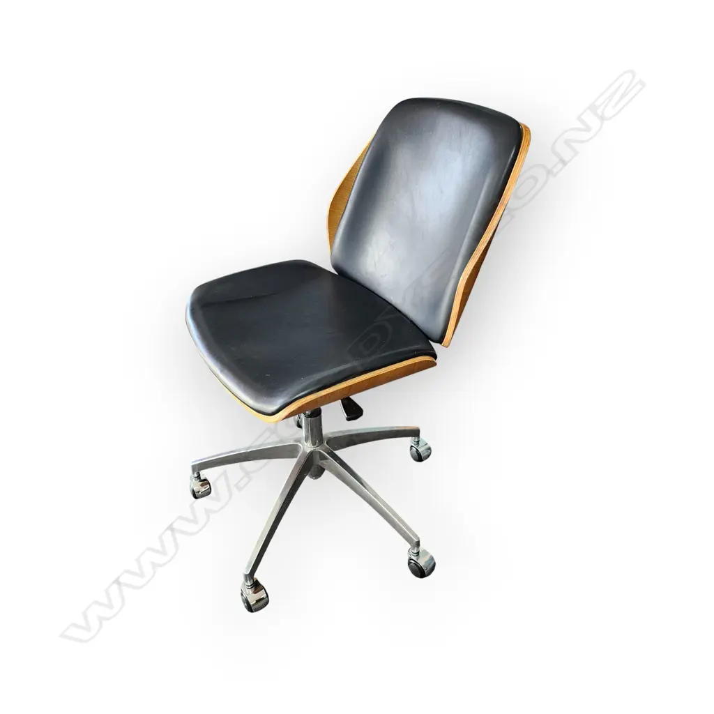 WOOD AND BLACK SEAT SWIVEL OFFICE DESK CHAIR - HIGH BACK ADJUSTABLE Image 1++