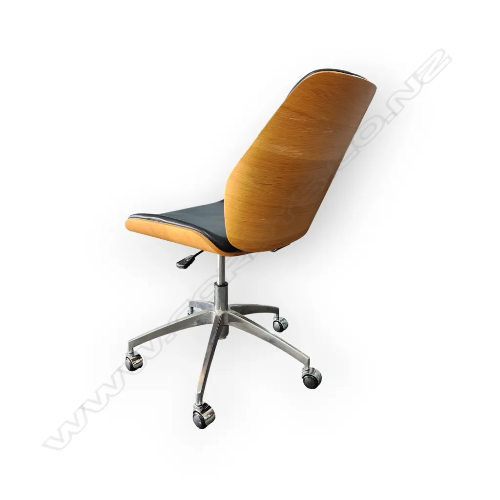 WOOD AND BLACK SEAT SWIVEL OFFICE DESK CHAIR - HIGH BACK ADJUSTABLE Image 1++