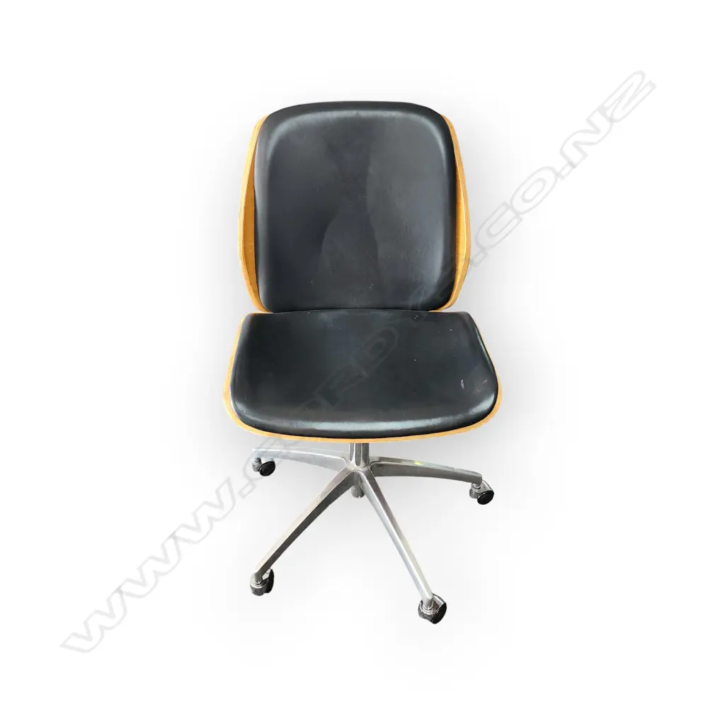 WOOD AND BLACK SEAT SWIVEL OFFICE DESK CHAIR - HIGH BACK ADJUSTABLE Image 1++
