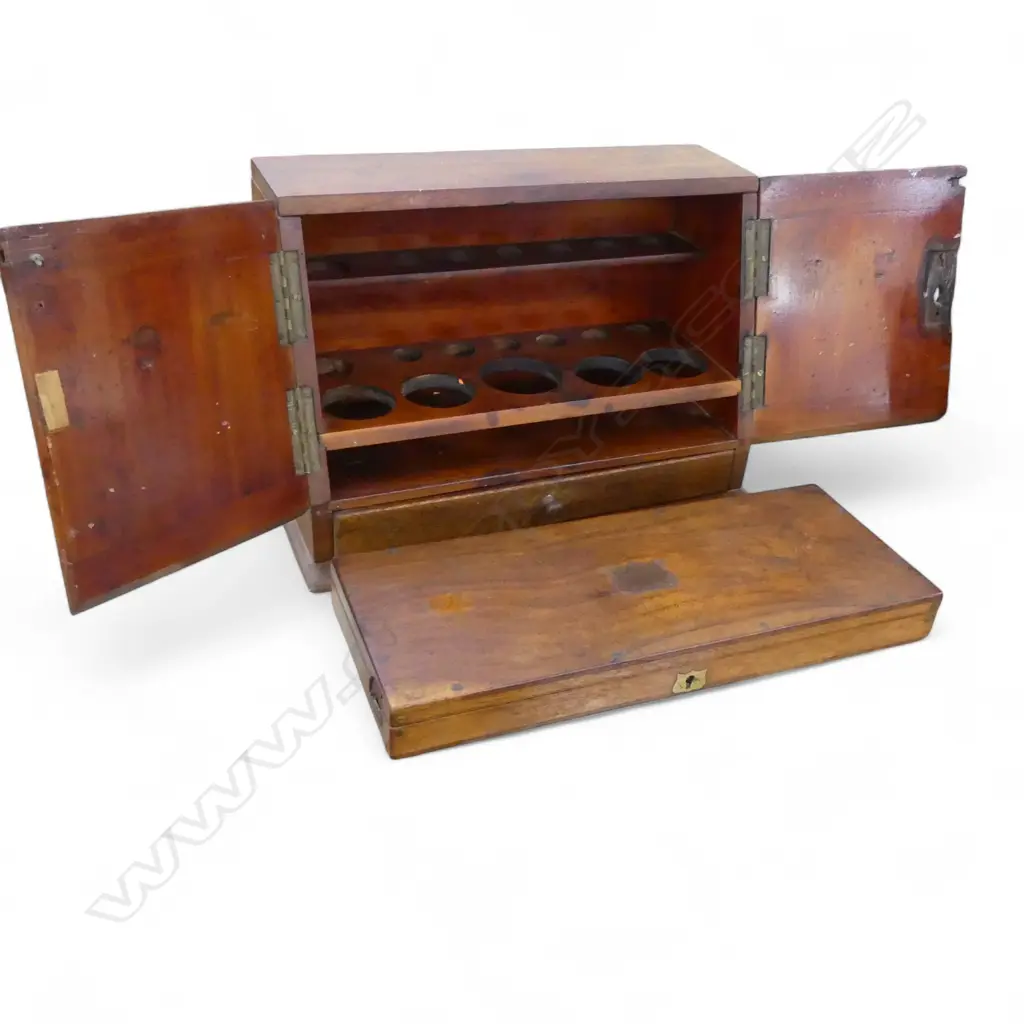 ANTIQUE MAHOGANY TEST TUBES HOLDER W.330mm + MAHOGANY CASE W.340mm Image 1++