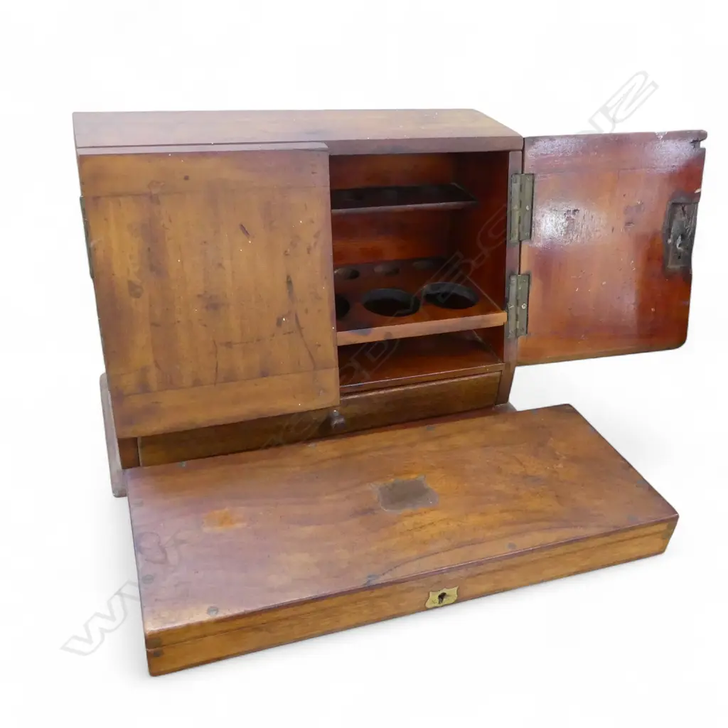 ANTIQUE MAHOGANY TEST TUBES HOLDER W.330mm + MAHOGANY CASE W.340mm Image 1++