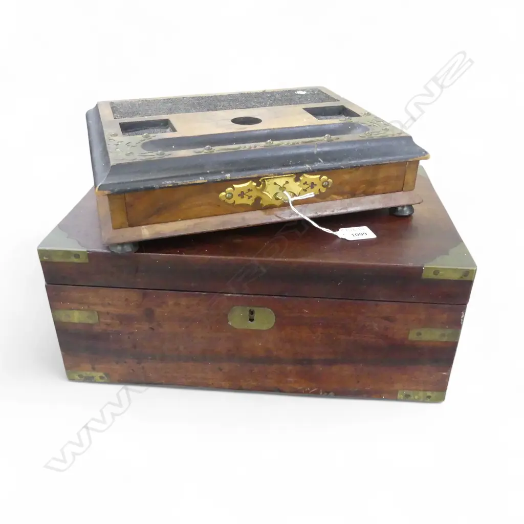 ANTIQUE MAHOGANY WRITING SLOPE (NOT LINED) W.400mm + INK DESK STAND W.320mm Image 1++