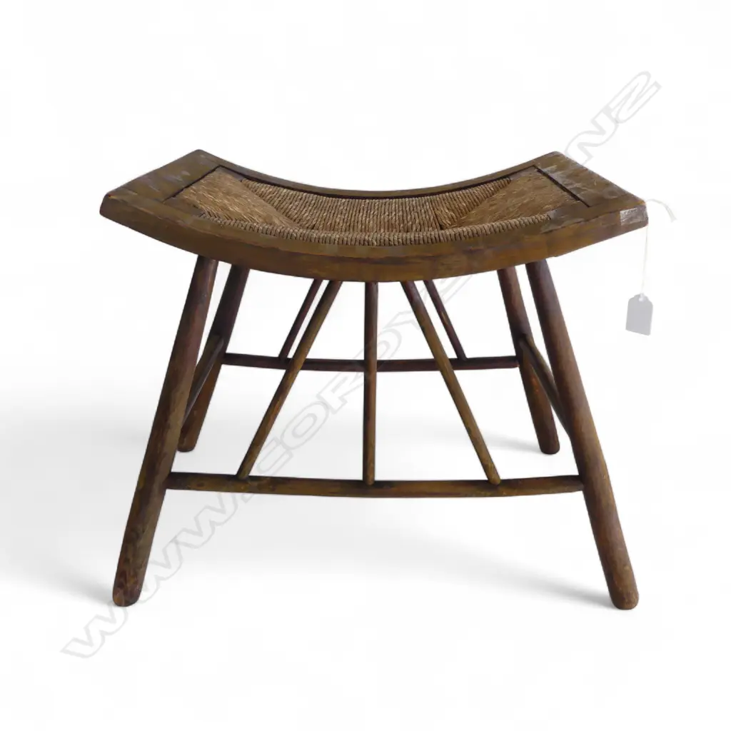 WOODEN STOOL, CANED SEAT 550x350x420mm 1 LEG w. SLIGHT DAMAGE Image 1++