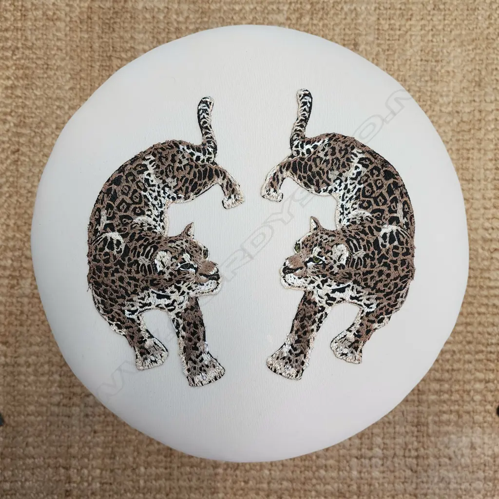 HEAVY PAIR OF VINTAGE WOODEN STOOLS – DARK WOOD UPHOLSTERED SEATS AND STUDDED TRIM. Image 1++