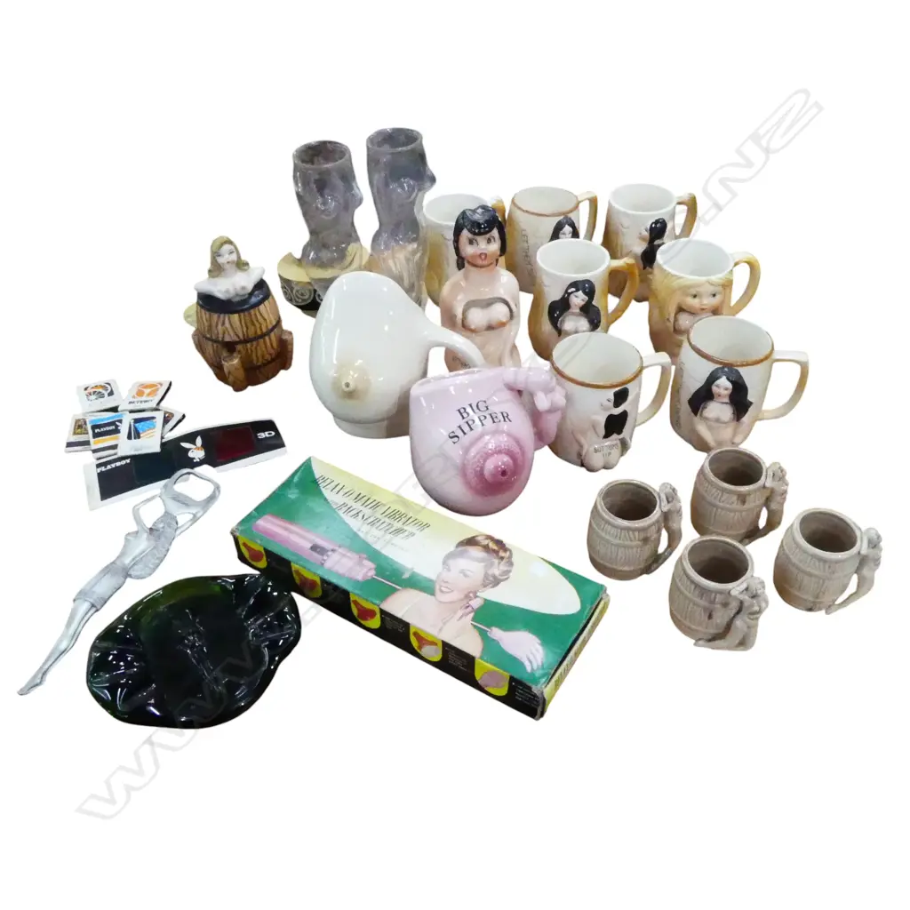 COLLECTION OF NOVELTY EROTIC MUGS ETC, MOSTLY JAPANESE Image 1++