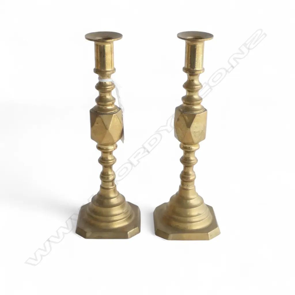 2 PRS BRASS CANDLESTICKS KING of DIAMONDS PATTERN, 300 & 250mm Image 1++