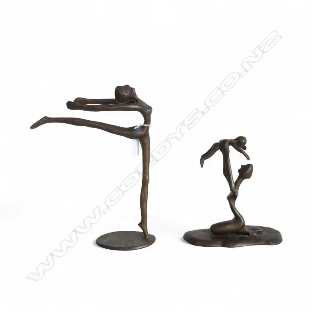 2 BRONZE SCULPTURES; ELONGATED FIGURES H.270mm Image 1++