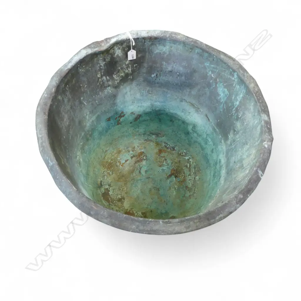 OLD COPPER LAUNDRY TUB / PLANTER H.430mm, 565mm dia - P. ANDERSON & CO MAKERS DUNEDIN Image 1++