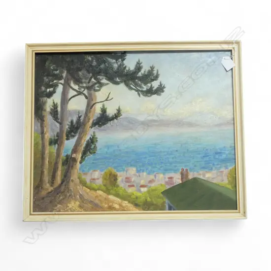 FLORENCE PEARSON 'WELLINGTON FROM BIDWELL STREET' OIL ON BOARD 395x490mm, SIGNED & DATED 1963 VERSO