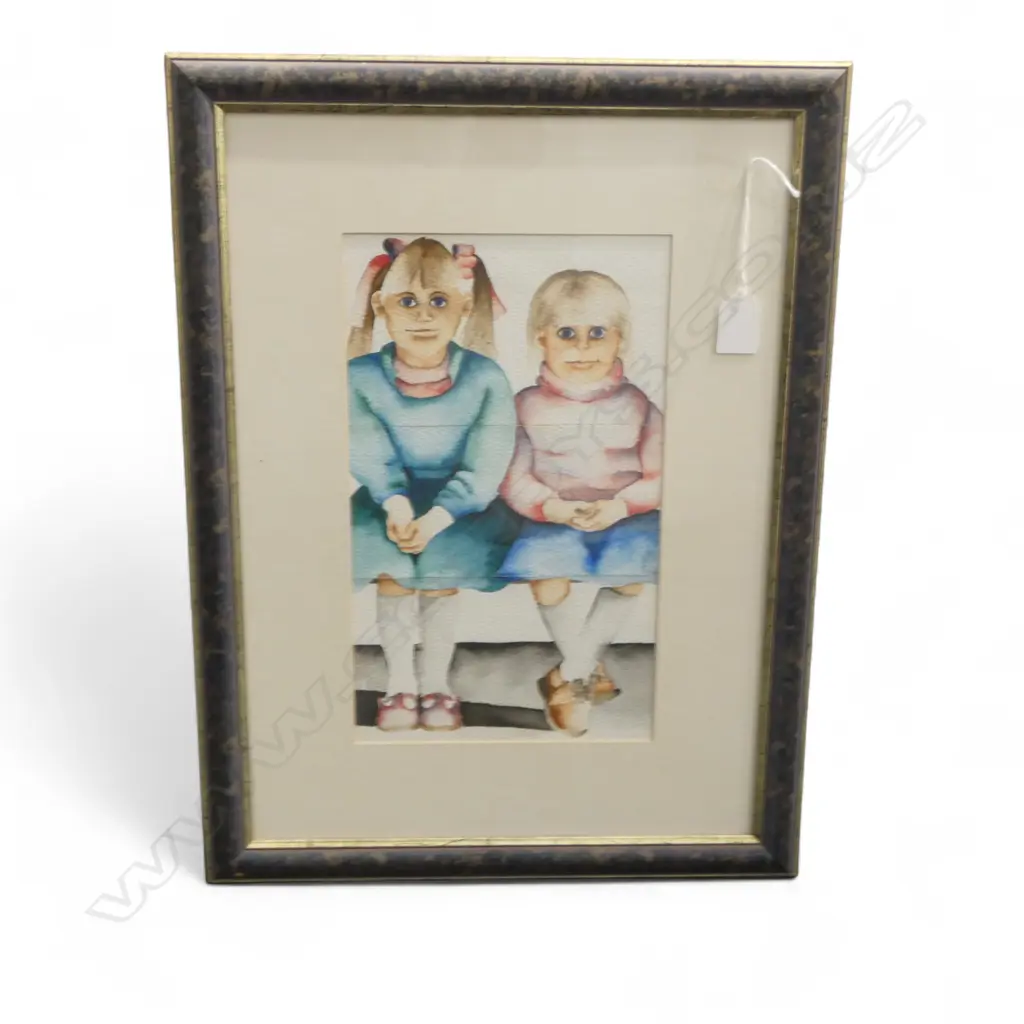 ARTIST UNKNOWN SISTERS WATERCOLOUR 320 X 185MM Image 1++