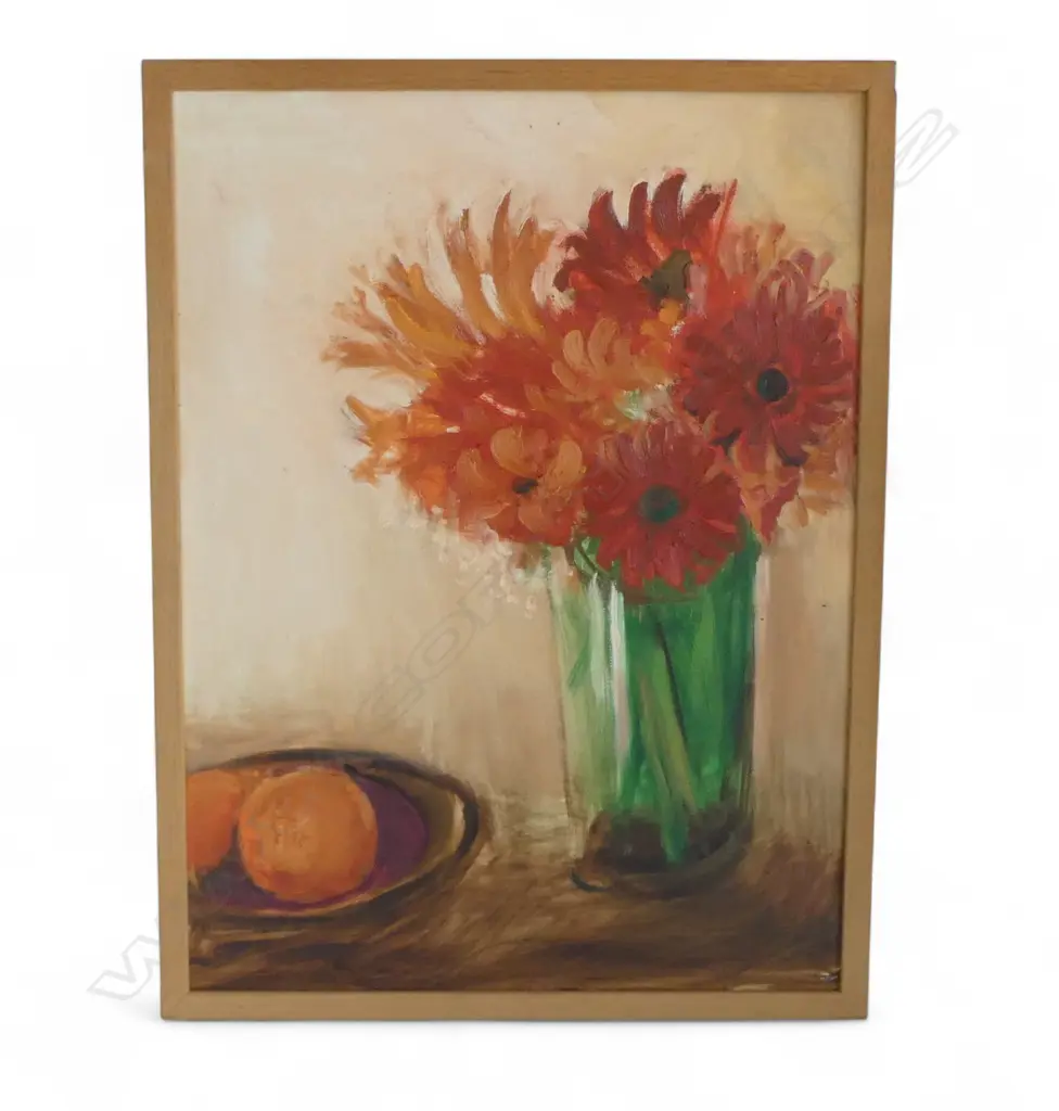 CHARLES ROSE (1921-2017) FLOWERS & FRUIT BOWL STILL LIFE, OIL ON CANVAS 600x445mm Image 1++