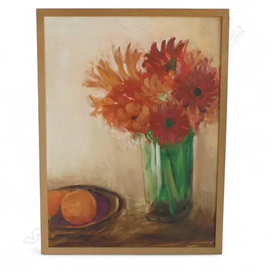 CHARLES ROSE (1921-2017) FLOWERS & FRUIT BOWL STILL LIFE, OIL ON CANVAS 600x445mm