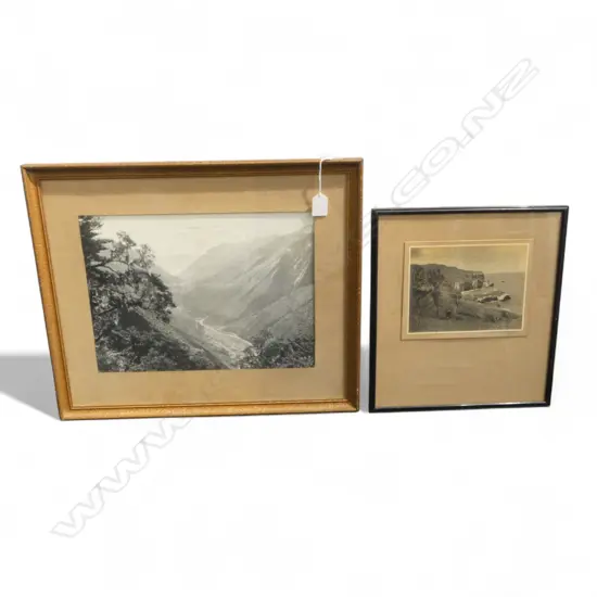 2 FRAMED PHOTOGRAPHS; E.H. OMBLER THE CLIFFS ST.CLAIR DUNEDIN + OTHER N.Z. GORGE 265x370mm