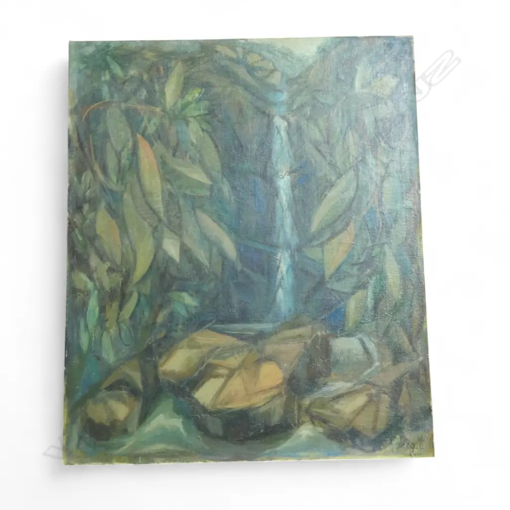 CHARLES ROSE (1921-2017), WAITAKERE WATERFALL, OIL ON CANVAS ON BOARD 605x510mm Image 1++