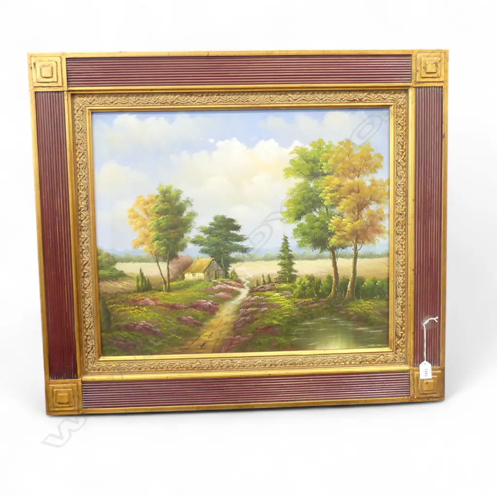 FRAMED OIL ON CANVAS COUNTRY COTTAGE H490 L600MM Image 1++