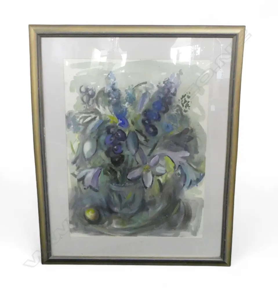 CHARLES ROSE (1921-2017) 'BLUE FLOWERS' MIXED MEDIA ON PAPER, 700x530mm, SIGNED Image 1++