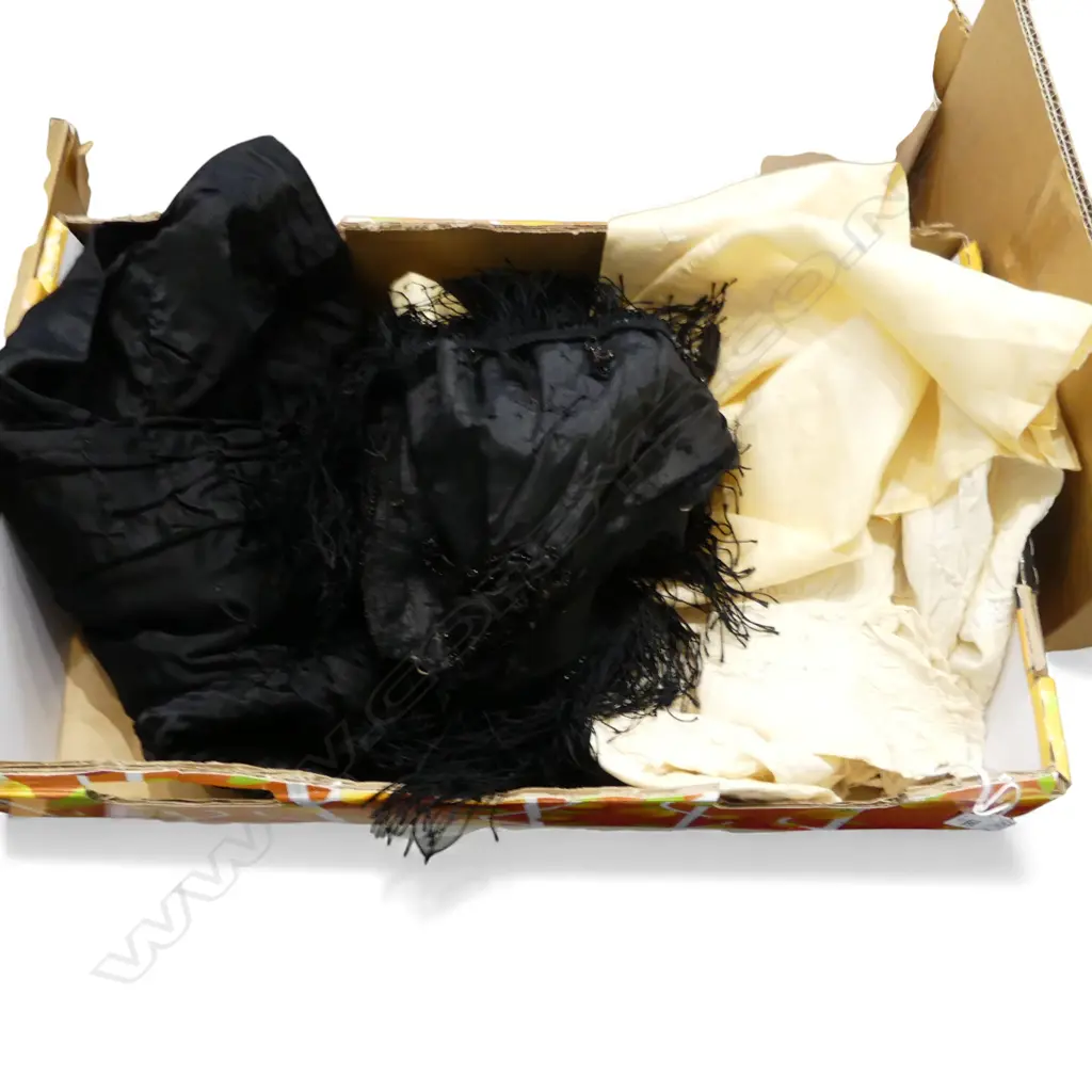 ASST VINTAGE COSTUME / LACE: small black jacket + Black beaded cape + bonnet + small lace pces Image 1++