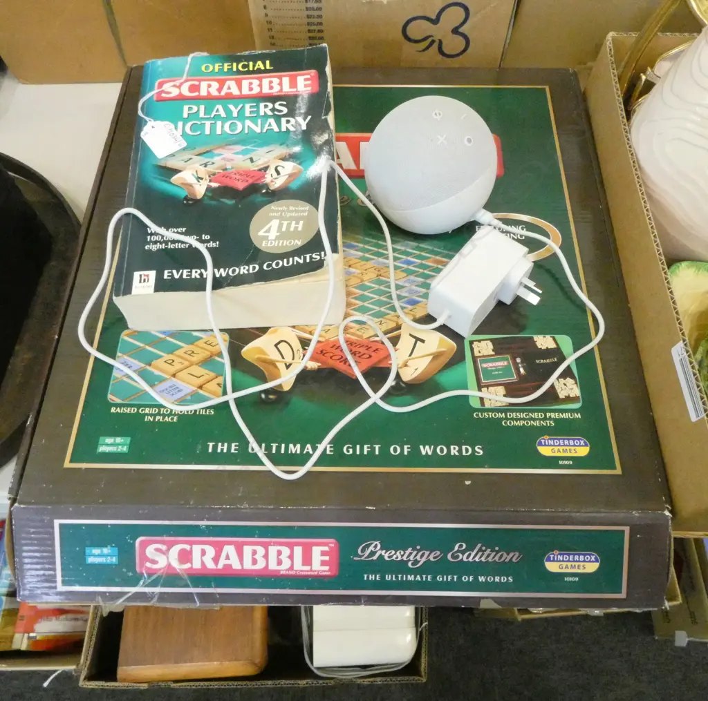 SCRABBLE PRESTIGE ED. + PLAYERS DICTIONARY, AMAZON MUSIC SPEAKER Image 1++