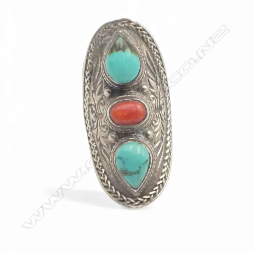 MEXICO STG SILVER 3 STONE RING 14.98gms SIZE P approx. Image 1++