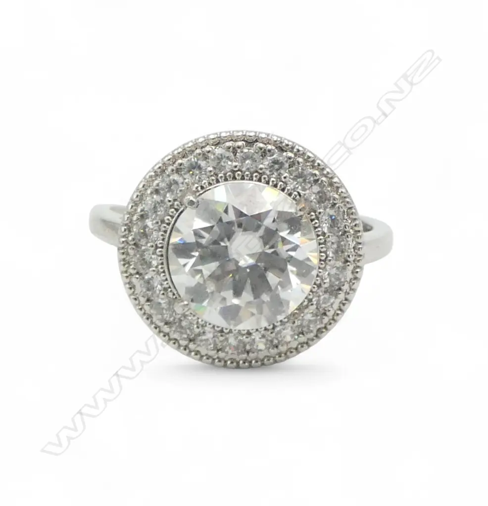 3ct MOISSANITE & SILVER DRESS RING  AJUSTABLE SIZE Image 1++