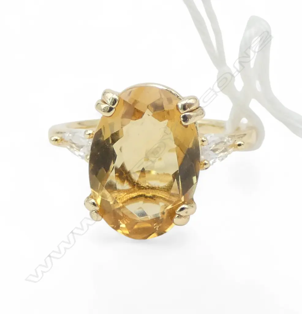 OVAL CITRINE DRESS RING, GOLD PLATED, AIG REPORT SIZE Q Image 1++