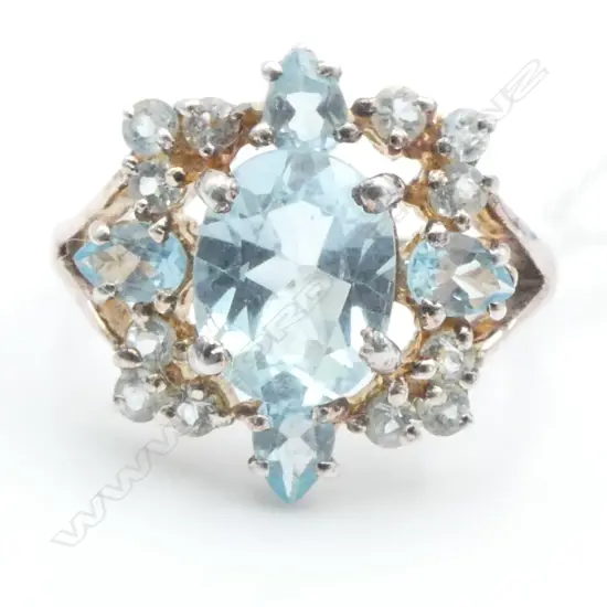 SILVER VINTAGE & MULTI BLUE TOPAZ? STONE RING SIZE N1/2