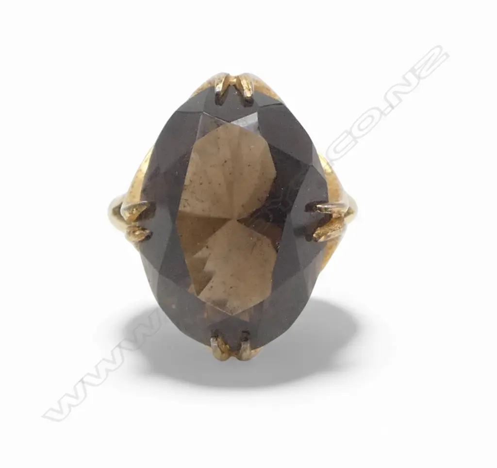 GOLD PLATED SMOKEY TOPAZ DRESS RING 4.05gms SIZE M Image 1++