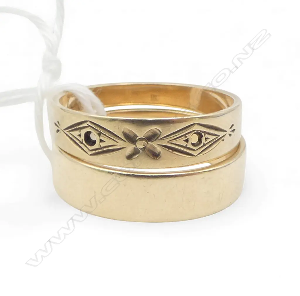 2 9CT RINGS, 4.9gms (1 w. STONES MISSING) SIZE K & N Image 1++