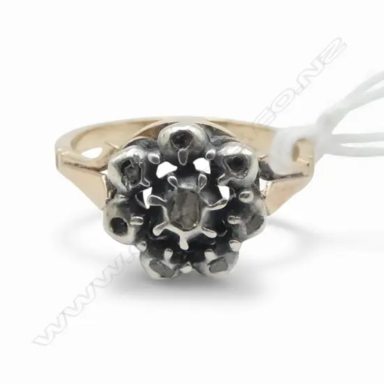 GEORGIAN 9CT GOLD AND OLD MINE CUT DIAMOND RING (3 missing stones) size N